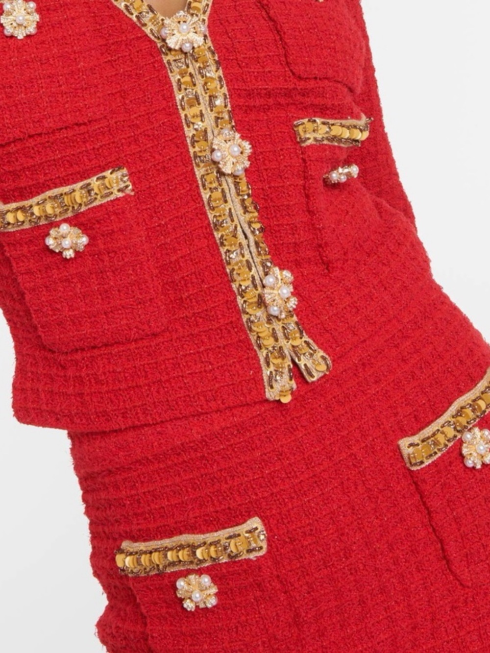 New Self portrait Red Tweed Two-Piece Skirt Set with Gold Trim size S - Picture 6 of 15